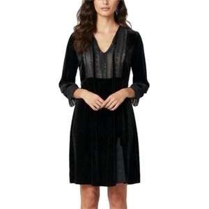 Johnny Was For Love And Liberty Black Crushed Velvet Mini Dress Size Small